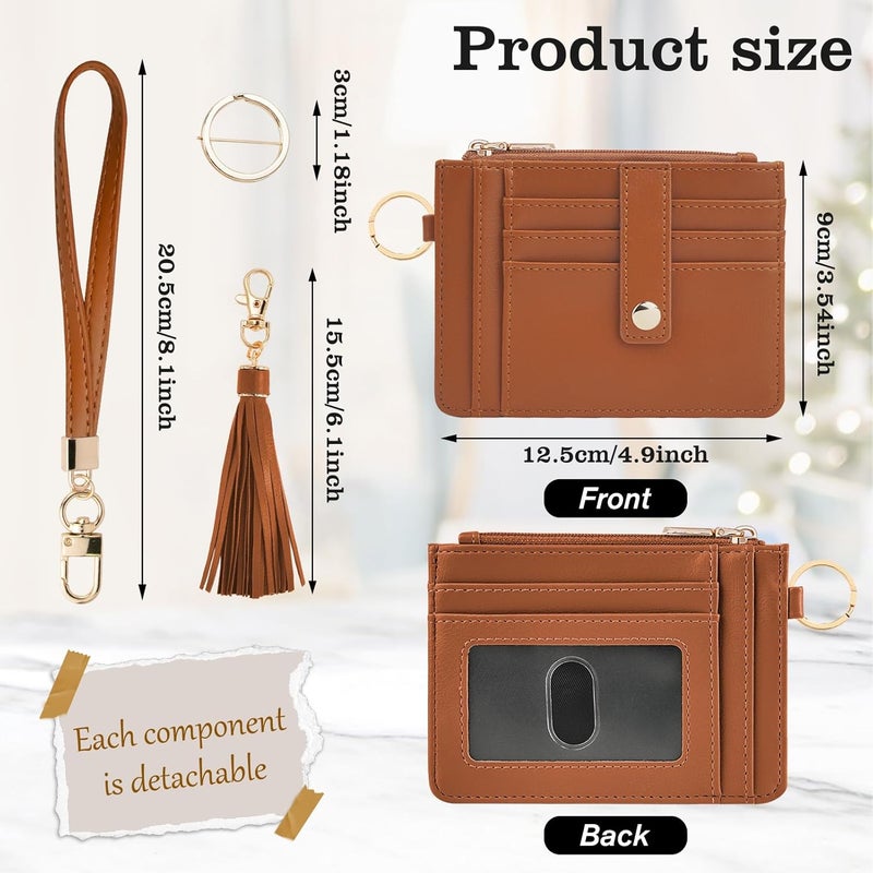 KNGITRYI Small Wristlet Wallets for Women RFID Credit Card Holder Wallet Keychain Wristlet Wallet Credit Card Wallets for Women (Light Brown) - Image 3